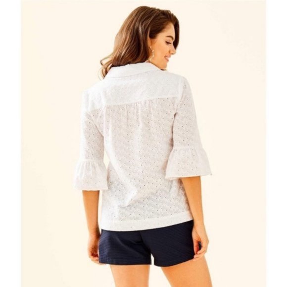 Lilly Pulitzer White Fishy Eyelet Top.  SZ S - Picture 2 of 4